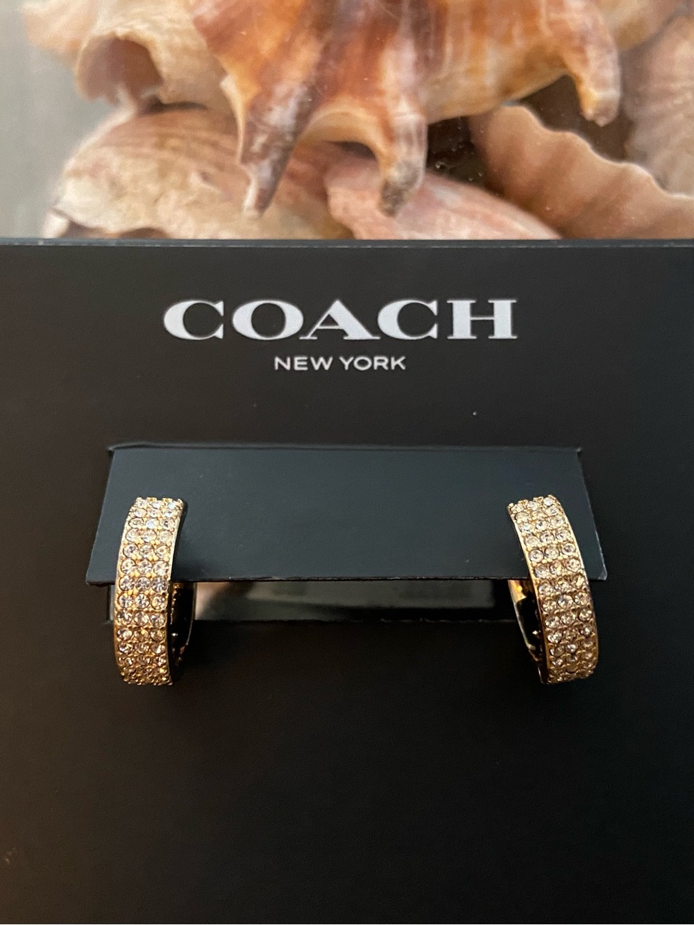 Coach Gold Crystal Pavé Mini Hoop Earrings